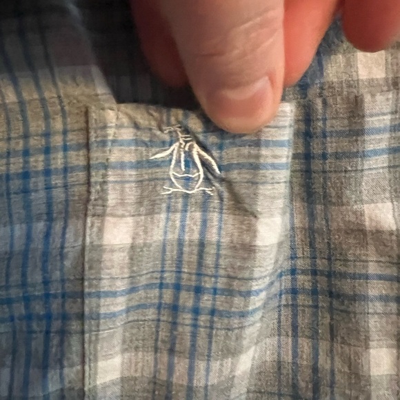 𝅺penguin Classic Fit Blue and Green Plaid Shirt Size Large - Picture 6 of 8